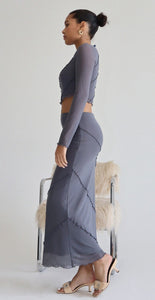 Mesh Long Skirts With Merrow Detail - Cement