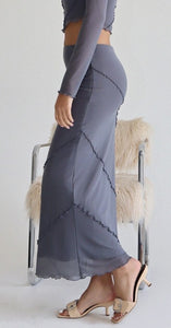 Mesh Long Skirts With Merrow Detail - Cement