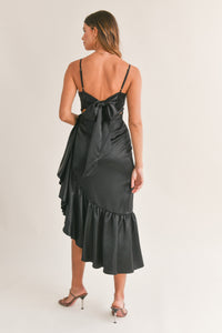 Frill Detail Asymmetric Hem Line Midi Dress