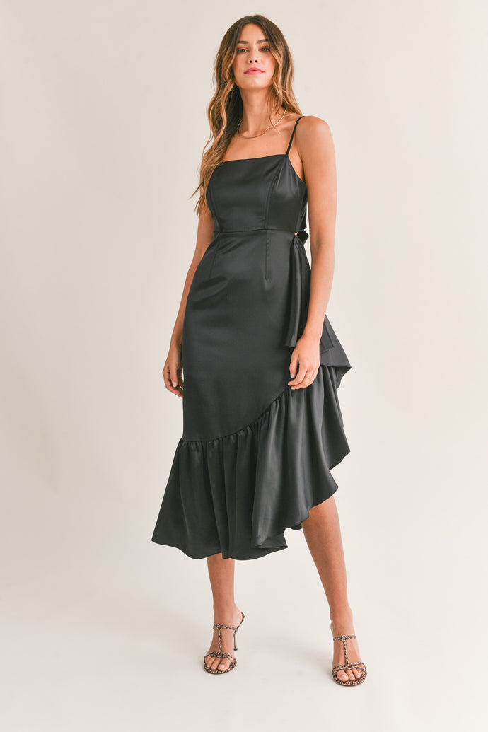Frill Detail Asymmetric Hem Line Midi Dress