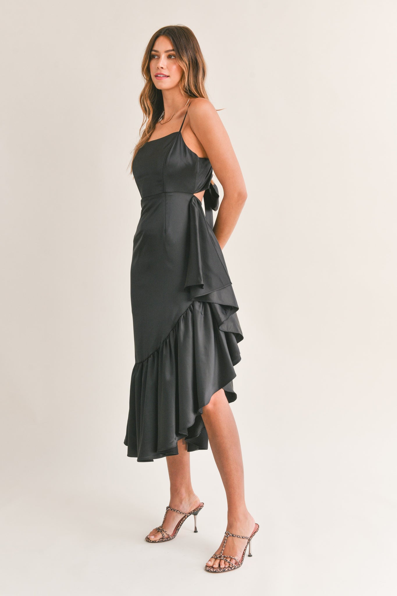 Frill Detail Asymmetric Hem Line Midi Dress Frill Detail Asymmetric Hem Line Midi Dress