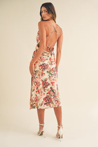 Satin Floral Printed Midi Dress