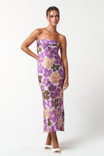 Load image into Gallery viewer, Floral Print Satin Midi Tube Dress