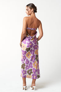 Floral Print Satin Midi Tube Dress