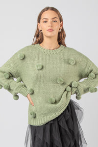Pom Pom Chunky Oversized Knit Sweater Top