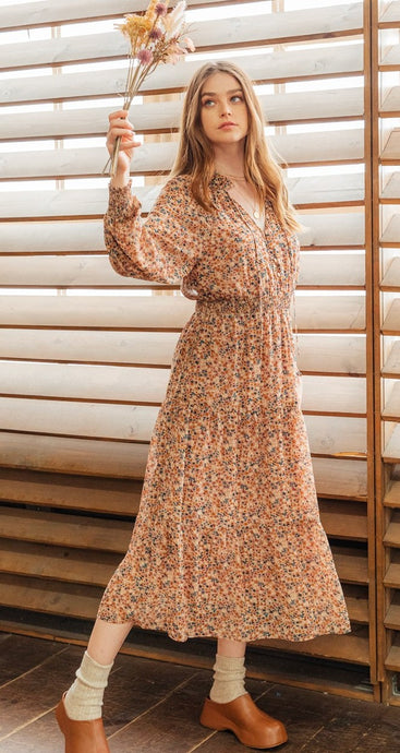 Vintage Chiffon Floral Tiered Midi Dress