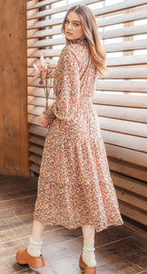 Vintage Chiffon Floral Tiered Midi Dress