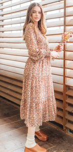 Vintage Chiffon Floral Tiered Midi Dress