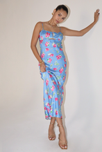 Load image into Gallery viewer, Floral Pattern Satin Long Dress with Back String
