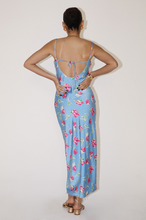 Load image into Gallery viewer, Floral Pattern Satin Long Dress with Back String