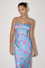 Load image into Gallery viewer, Floral Pattern Satin Long Dress with Back String
