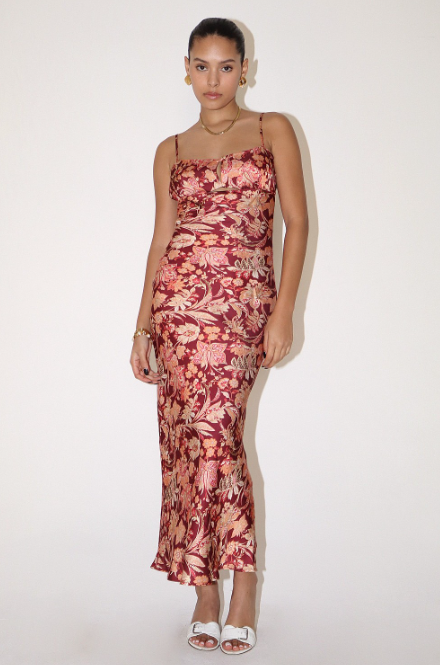 Paisley Print Satin Long Dress