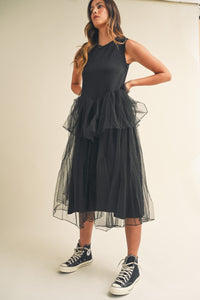 Sleeveless Tulle Contrasted Midi Dress