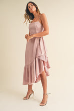 Load image into Gallery viewer, Frill Detail Asymmetric Hem Line Midi Dress