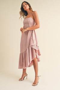 Frill Detail Asymmetric Hem Line Midi Dress