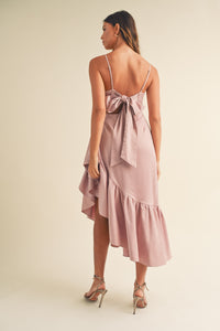 Frill Detail Asymmetric Hem Line Midi Dress