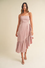 Load image into Gallery viewer, Frill Detail Asymmetric Hem Line Midi Dress