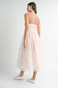 Floral Organza Plunged Midi Dress