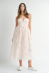 Floral Organza Plunged Midi Dress