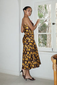 Floral Long Dress with Trim on Top