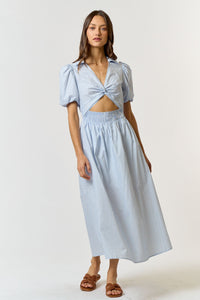 Stripe Twist Front Cut-out Smocked Waist Dress