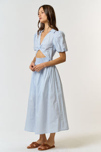 Stripe Twist Front Cut-out Smocked Waist Dress