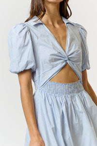 Stripe Twist Front Cut-out Smocked Waist Dress