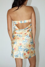 Load image into Gallery viewer, Golden Flower Satin Back Cowl Dress
