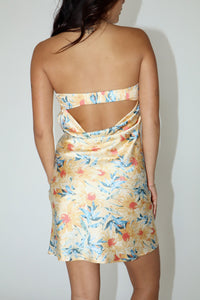 Golden Flower Satin Back Cowl Dress