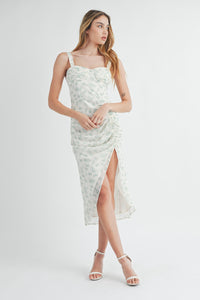 Floral Ruched Midi Corset Dress