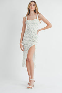 Floral Ruched Midi Corset Dress