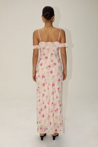 Dreamy Floral Ruffle Shoulder Long Dress