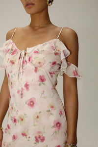 Dreamy Floral Ruffle Shoulder Long Dress
