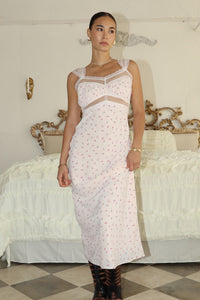 Lace Mesh Contrast Ditsy Floral Long Dress