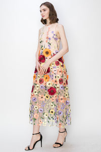 Sleeveless Floral Embroidered Midi Dress