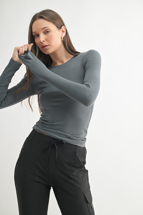 Essential Long Sleeve Micro Ribbed Athleisure Top