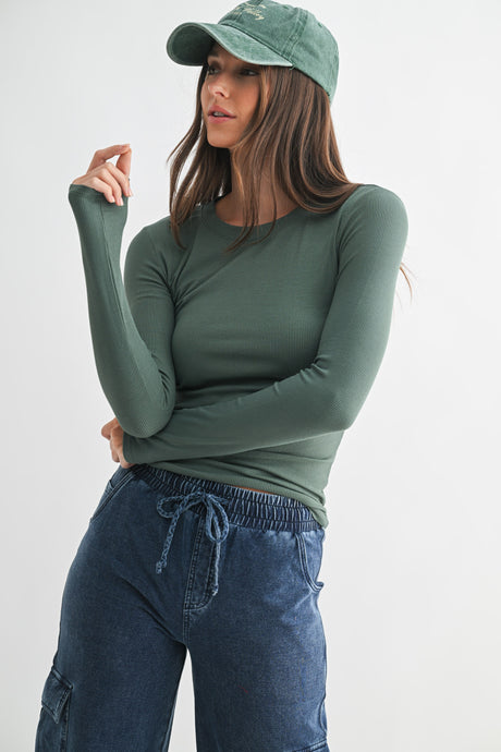 Essential Long Sleeve Micro Ribbed Athleisure Top