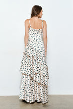 Load image into Gallery viewer, Satin Polka Dot Tiered Ruffle Maxi Dress