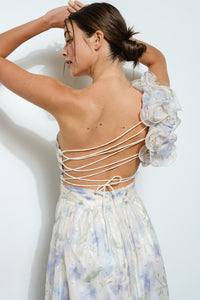 Floral One-shoulder Dots Chiffon Maxi Dress