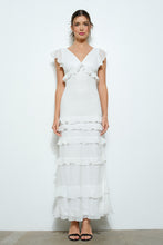 Load image into Gallery viewer, Ruffle V-neck Cap Sleeve Tiered Maxi Dress