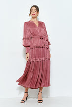 Load image into Gallery viewer, Shimmer Crinkled Long Sleeve Tiered Midi Dress