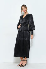 Load image into Gallery viewer, Shimmer Crinkled Long Sleeve Tiered Midi Dress