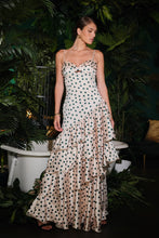 Load image into Gallery viewer, Satin Polka Dot Tiered Ruffle Maxi Dress