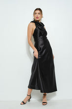 Load image into Gallery viewer, Satin Sleeveless Knot-drape Halter Maxi Dress