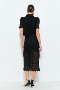 Floral Lace Button-front Midi Skirt