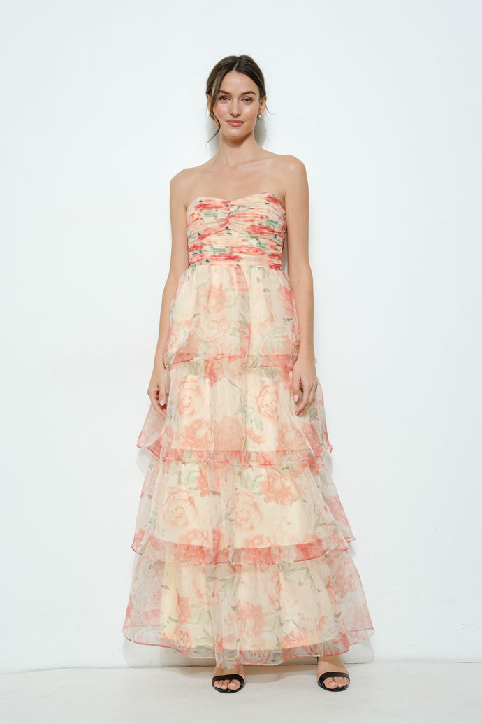 Floral Tiered Strapless Maxi Dress
