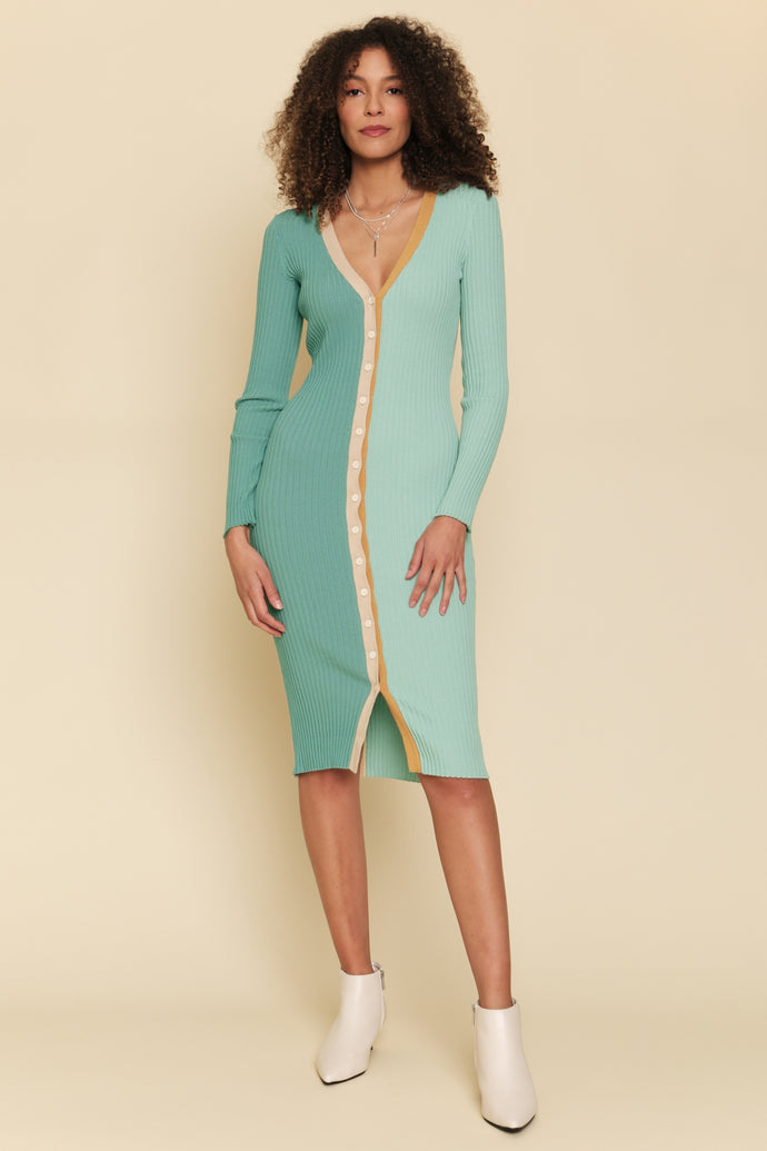 Color Blocked Long Sweater Dress Cardigan