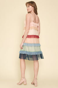 Color Blocked Mesh Ruffle Dress