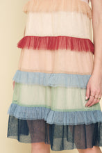Load image into Gallery viewer, Color Blocked Mesh Ruffle Dress