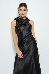 Satin Sleeveless Knot-drape Halter Maxi Dress
